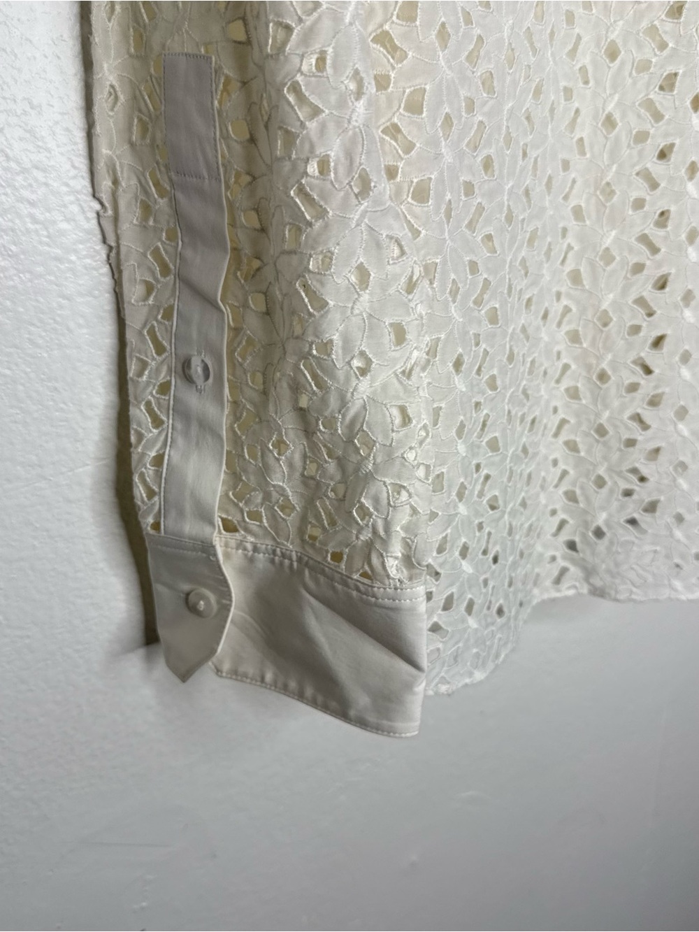 Theory Daisy Eyelet Cotton-Silk Combo Shirt MSRP $364 Sz L - Picture 8 of 10